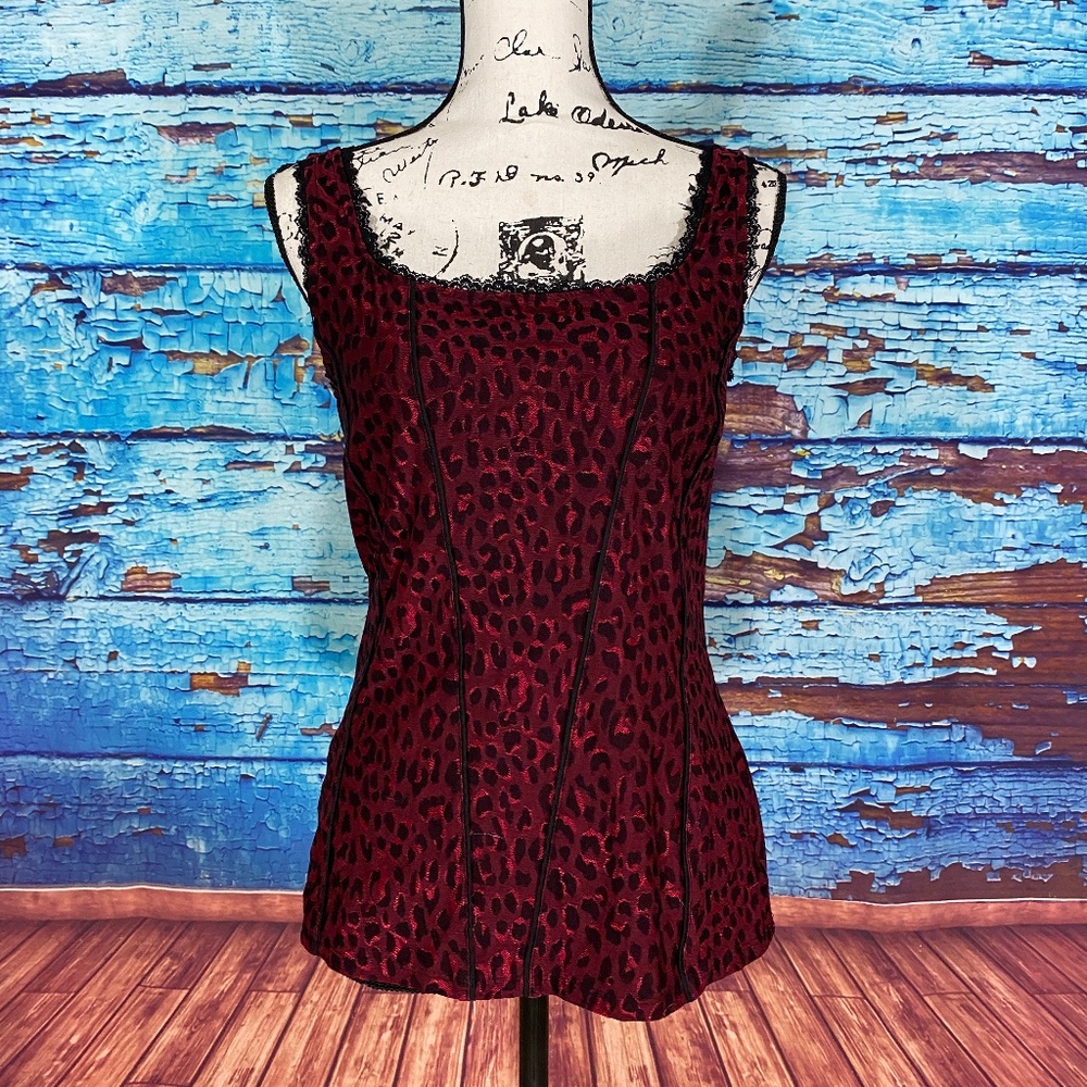 White House Black Market red animal print top